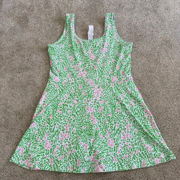 Fabletics Sporty Built in Short Dress Green Pink Floral Athletic Dress - Picture 5 of 11
